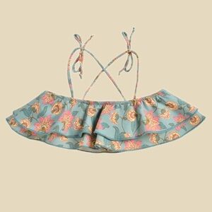 Louise Misha Girl’s Teal & Pink Floral Print Ruffled Bikini Bow Strap Top 3T